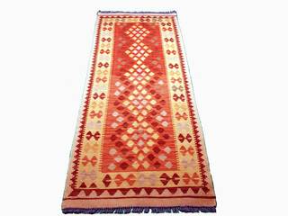 Teppich – Handgewebt – Kelim – 100 % Schurwolle – 200 x 73 cm, Aran Carpet Aran Carpet Koridor & Tangga Gaya Mediteran Wol Orange