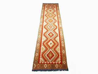 Teppich – Handgewebt – Kelim – 100 % Schurwolle – 294 x 70 cm, Aran Carpet Aran Carpet Koridor & Tangga Gaya Mediteran Wol Orange
