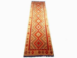 Teppich – Handgewebt – Kelim – 100 % Schurwolle – 297 x 71 cm, Aran Carpet Aran Carpet Pasillos, vestíbulos y escaleras mediterráneos Lana Naranja