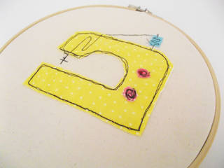Sewing machine embroidery hoop art, Thimble Hoop Thimble Hoop Rustik Yatak Odası Tekstil Altın Sarısı