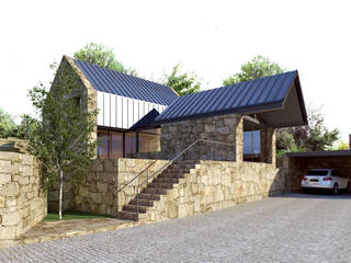 Recuperação de uma habitação rural em Melgaço, Davide Domingues Arquitecto Davide Domingues Arquitecto Rustikale Häuser Granit Metallic/Silber