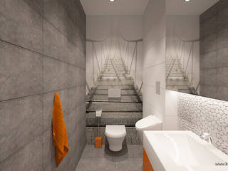 Łazienka szaro-pomarańczowa, Klaudia Tworo Projektowanie Wnętrz Sp. z o.o. Klaudia Tworo Projektowanie Wnętrz Sp. z o.o. Modern Bathroom