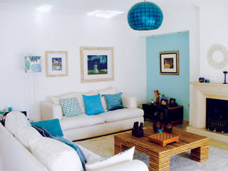 Projeto 23 | Sala Comum Linda-a-Velha, maria inês home style maria inês home style Mediterranean style living room Blue