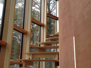 Une maison passive dans les bois, à Céroux-Mousty, Bureau d'Architectes Desmedt Purnelle Bureau d'Architectes Desmedt Purnelle Koridor & Tangga Modern