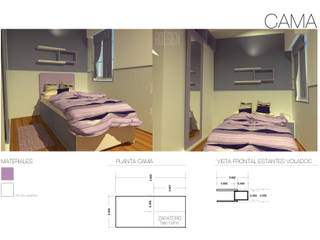 Ante-Proyecto y direccion de obra de Dormitorio Juvenil, Estudio BDesign Estudio BDesign Camera da letto moderna PVC Viola/Ciclamino