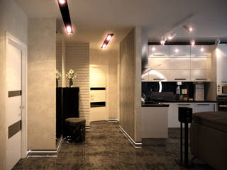 Дизайн кухни-гостиной и прихожей в современном стиле в ЖК "Большой", Студия интерьерного дизайна happy.design Студия интерьерного дизайна happy.design Modern corridor, hallway & stairs