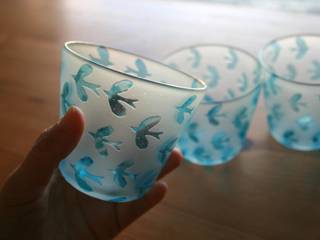 鳥模様のグラス, Glass studio nanahoshi Glass studio nanahoshi Eclectic style kitchen Glass