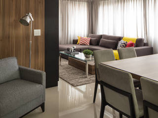 Apartamento Jovem Empresário, Stefani Arquitetura Stefani Arquitetura Modern living room Wood Grey