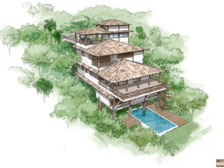 RESIDÊNCIA AP, MADUEÑO ARQUITETURA & ENGENHARIA MADUEÑO ARQUITETURA & ENGENHARIA Rumah Gaya Rustic Kayu Wood effect