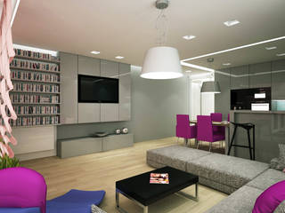 Apartament, pow. 95 m2, Waterlane, 3miasto design 3miasto design غرفة المعيشة