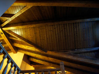 Cubierta ejecutada con panel de madera panelestudio, panelestudio panelestudio 經典風格的走廊，走廊和樓梯 木頭