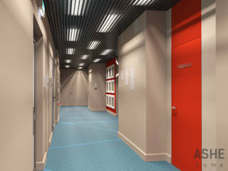 Проект переоформления зоны коридора в футбольном клубе Уфа, Студия авторского дизайна ASHE Home Студия авторского дизайна ASHE Home Eclectic style corridor, hallway & stairs