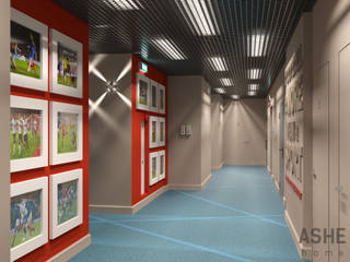 Проект переоформления зоны коридора в футбольном клубе Уфа, Студия авторского дизайна ASHE Home Студия авторского дизайна ASHE Home Ausgefallener Flur, Diele & Treppenhaus