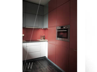 Biało-czerwone mieszkanie 2 pokojowe dla dwóch osób, AAW studio AAW studio Nowoczesna kuchnia