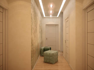 Дизайн холла в современном стиле в ЖК "Династия", Студия интерьерного дизайна happy.design Студия интерьерного дизайна happy.design Modern corridor, hallway & stairs