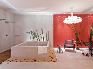 Sala de Banho Caso Cor Mato Grosso 2014, Marcus Leão Arquitetura Marcus Leão Arquitetura Modern Bathroom Stone