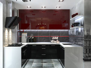 Проект красной кухни для семьи, Your royal design Your royal design オリジナルデザインの キッチン 赤色