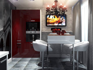 Проект красной кухни для семьи, Your royal design Your royal design オリジナルデザインの キッチン 灰色