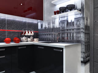 Проект красной кухни для семьи, Your royal design Your royal design 에클레틱 주방