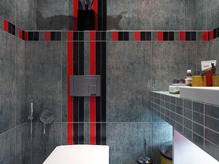 Сан узлы с плиткой иммитирующей бетон, Your royal design Your royal design Industrial style bathroom Ceramic Grey