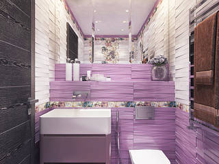 Ванная в лиловых тонах, Your royal design Your royal design ミニマルスタイルの お風呂・バスルーム セラミック 紫/バイオレット