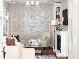 ​Уютная гостиная в неоклассическом стиле, Студия дизайна ROMANIUK DESIGN Студия дизайна ROMANIUK DESIGN Living room Wood Wood effect