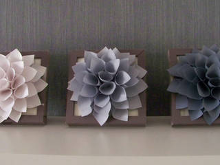 Triptyque de Fleurs Blanc Nacré, Grise Clair/Foncé, Mushette Mushette Casas modernas: Ideas, imágenes y decoración Papel