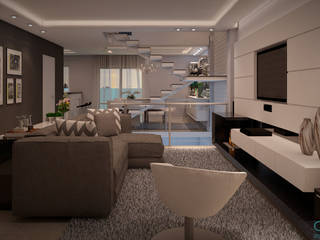 Living e Jantar | TZ, CMS.ARQ - Camila Machado Salmória CMS.ARQ - Camila Machado Salmória ห้องนั่งเล่น