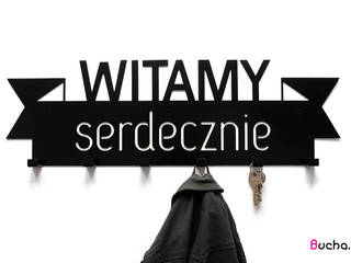 Witamy serdecznie wstęga Nowoczesny wieszak do przedpokoju, Bucha Bucha Pasillos, vestíbulos y escaleras modernos Metal