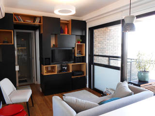 Apartamento Vila Madalena, LUB Arquitetura - Luiza Bassani LUB Arquitetura - Luiza Bassani Modern media room Wood Wood effect