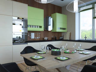 Дом для дружной семьи, студия дизайна "Крендель" студия дизайна 'Крендель' Cocinas de estilo minimalista