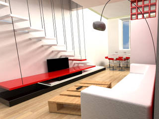 Ristrutturazione abitazione con "spazio segreto", architettura & design factory architettura & design factory Soggiorno moderno Legno composito Bianco