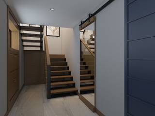 Загородный дом с мужским характером. Винный шкаф в интерьере, A-partmentdesign studio A-partmentdesign studio Minimalist corridor, hallway & stairs Wood White