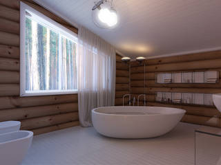 Интерьер дома с open spaсe в стиле шале, A-partmentdesign studio A-partmentdesign studio Skandinavische Badezimmer Holz Weiß