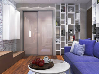 Проект однокомнотной квартиры Лофт и клетка, Your royal design Your royal design Living room Bricks Blue