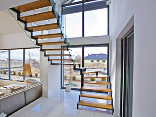 Zweiholmtreppe Landau, lifestyle-treppen.de lifestyle-treppen.de Modern corridor, hallway & stairs Wood Wood effect