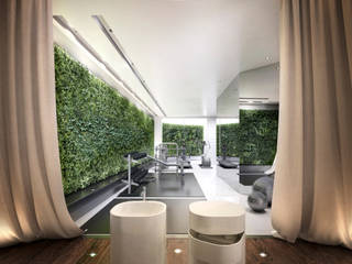 ​House in Notting Hill by Recent Spaces Recent Spaces Palestra in stile moderno Legno Effetto legno gym,spa,relax,massage,table,sink,beauty,curtains,living wall,green wall,weights