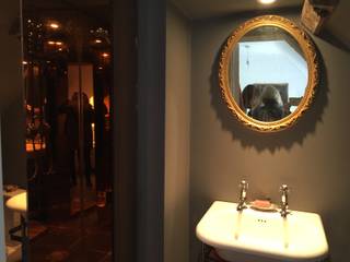 Shower in Copper Peach tinted mirror, Dominic Schuster Ltd. Dominic Schuster Ltd. Eclectic style bathroom Glass