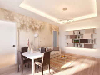 Rendering 3D: appartamento a Milano, NLDigital NLDigital モダンデザインの リビング