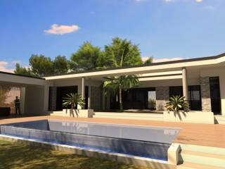 Conception moderne d’une villa avec piscine, Atoutplans Architecture Atoutplans Architecture モダンスタイルの プール