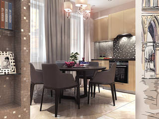 Студия кухня-гостиная с примыканием прихожей, Your royal design Your royal design ミニマルデザインの キッチン