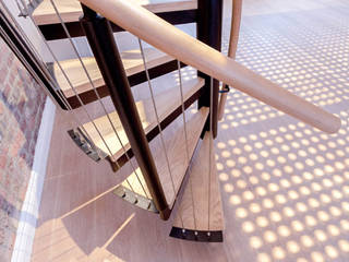 Spiral staircase to the mezzanine, Railing London Ltd Railing London Ltd Modern corridor, hallway & stairs