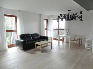 Apartament w Krakowie 60m, MINIMOO Architektura Wnętrz MINIMOO Architektura Wnętrz Minimalistische Wohnzimmer