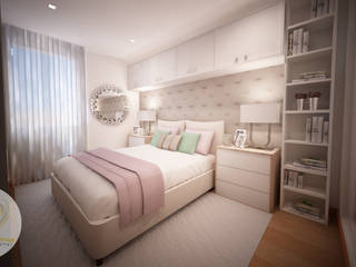 Projecto de Decoração - Quarto Pequeno, Andreia Louraço - Designer de Interiores (Email: atelier.andreialouraco@gmail.com) Andreia Louraço - Designer de Interiores (Email: atelier.andreialouraco@gmail.com) Modern style bedroom Beige