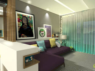 arquitetura de interiores ap PNZL, ecco! archi sudio ecco! archi sudio Modern living room MDF