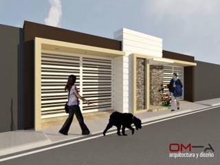 Diseño de fachada de vivienda pareada, om-a arquitectura y diseño om-a arquitectura y diseño Rumah Minimalis
