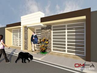Diseño de fachada de vivienda pareada, om-a arquitectura y diseño om-a arquitectura y diseño ミニマルな 家
