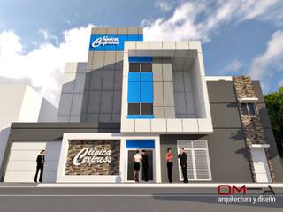 Diseño de fachada para Clínica Express, om-a arquitectura y diseño om-a arquitectura y diseño ミニマルな 家