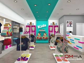 Diseño interior de tienda de ropa para niños, om-a arquitectura y diseño om-a arquitectura y diseño Commercial spaces