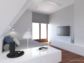 pokoje na poddaszu - Witów - wizualizacja, MIRAI STUDIO MIRAI STUDIO Minimalist bedroom